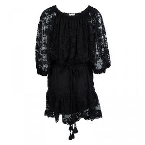 Pre Owned Chloe Black Lace Drop Waist Long Sleeve Dress M