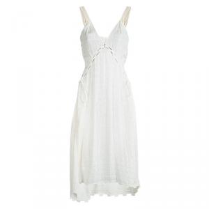 Chloe Cream Sleeveless V-Neck Tie Detail Sheer Dress M