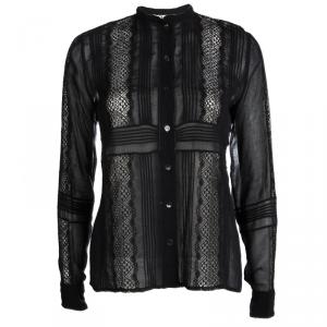Pre Owned Chloe Black Cotton Lace Insert Pintuck Detail Shirt M