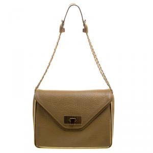 Pre Owned Chloe Mustard Pebbled Leather Medium Sally Flap Shoulder Bag