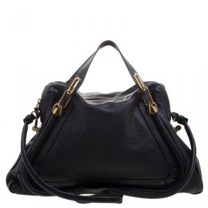 Pre Owned Chloe Black Leather Large Paraty Shoulder Bag