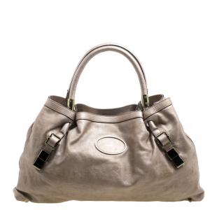 Pre Owned Chloe Metallic Biege Leather Victoria Tote