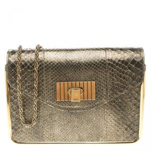 Pre Owned Chloe Metallic Gold Python Frame Sally Shoulder Bag