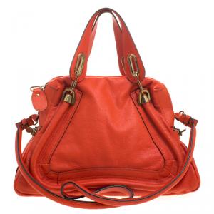 Pre Owned Chloe Orange Leather Medium Paraty Shoulder Bag