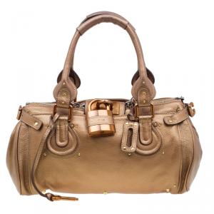 Pre Owned Chloe Bronze Leather Medium Paddington Satchel Bag