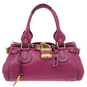 Pre Owned Chloe Dark Fuchsia Leather Medium Paddington Satchel Bag