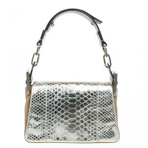 Pre Owned Chloe Gold/Beige Python and Leather Small Jade Shoulder Bag