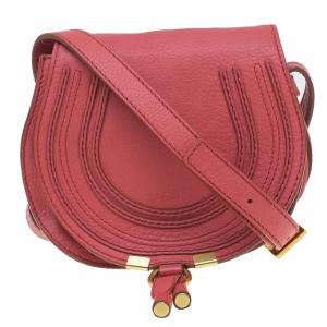 Pre Owned Chloe Peach Leather Mini Marcie Crossbody Bag