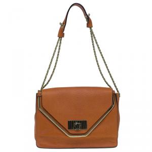 Pre Owned Chloe Orange Pebbled Leather Medium Sally Flap Shoulder Bag