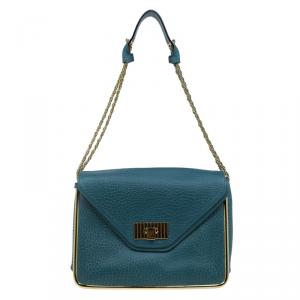 Pre Owned Chloe Green Pebbled Leather Medium Sally Flap Shoulder Bag