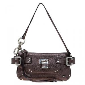 Pre Owned Chloe Metallic Grey Leather Paddington Clutch