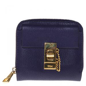 Pre Owned Chloe Purple Leather Drew Compact Wallet