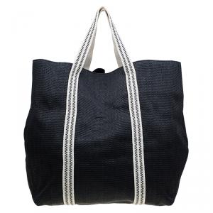 Pre Owned Chloe Black Woven Straw Large Beach Tote