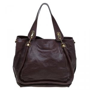 Pre Owned Chloe Dark Brown Leather Large Paraty Tote