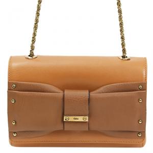 Pre Owned Chloe Brown Leather June Bow Chain Shoulder Bag