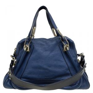 Pre Owned Chloe Navy Blue Leather Medium Paraty Shoulder Bag