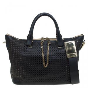 Pre Owned Chloe Black Perforated Leather Medium Baylee Tote