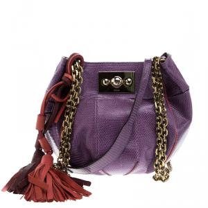 Pre Owned Chloe Purple Lizard Boudoir Bucket Crossbody Bag