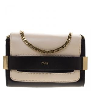 Pre Owned Chloe Off White/Black Leather Elle Chain Clutch