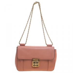 Pre Owned Chloe Peach Leather Medium Elsie Chain Shoulder Bag