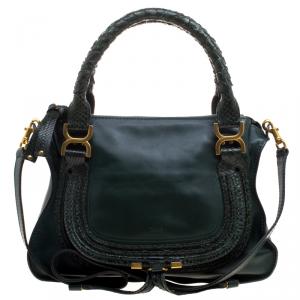 Pre Owned Chloe Green Leather and Python Medium Marcie Satchel