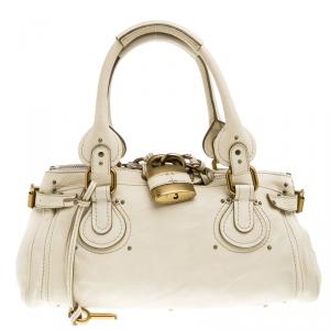 Pre Owned Chloe Cream Leather Medium Paddington Satchel