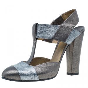 Pre Owned Chloe Metallic Leather T Strap Pumps Size 40.5