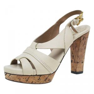 Chloe Cream Leather Renna Tan Platform Sandals Size 40