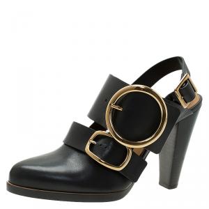 Pre Owned Chloe Black Leather Buckle Detail Slingback Sandals Size 39