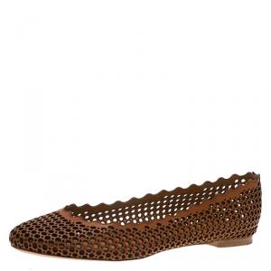 Pre Owned Chloe Brown Perforated Leather Lauren Scalloped Ballet Flats Size 36