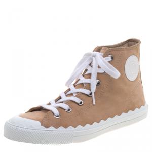 Pre Owned Chloe Beige Suede Scallop Detail High Top Sneakers Size 39