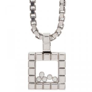 Pre Owned Chopard Ice Cube 5 Diamonds White Gold Pendant Necklace