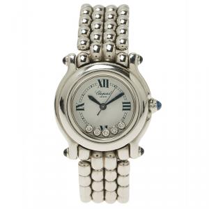 Pre Owned Chopard Mother of Pearl Stainless Steel Happy Sport Diamond Women's Wristwatch 26MM