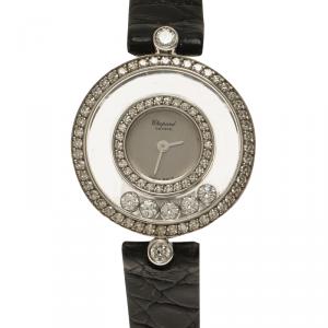 Chopard Silver 18K White Gold Diamond Happy Diamonds Icon Women's Wristwatch 25MM
