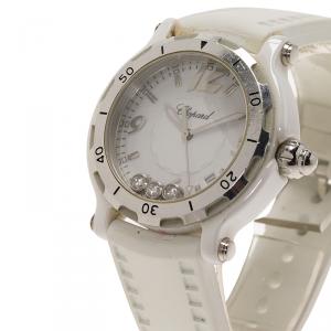 Chopard White Stainless Steel and Ceramic Happy Sport Limited Edition Women's Wristwatch 36MM
