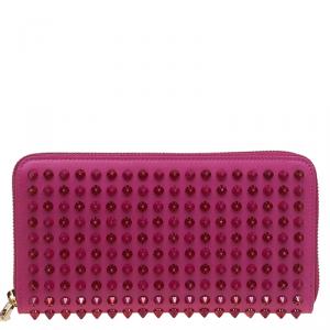 Christian Louboutin Pink Leather Studded Spike Continental Wallet