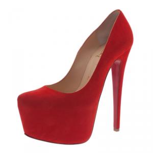 Pre Owned Christian Louboutin Red Suede Daffodile Platform Pumps Size 35