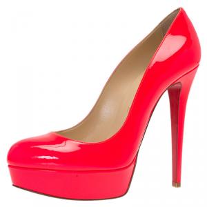 Pre Owned Christian Louboutin Neon Pink Patent Bianca Platform Pumps Size 39