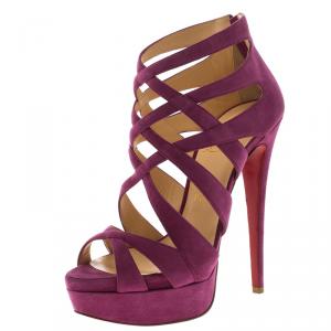 مملوكة مسبقًا Christian Louboutin Purple Suede Balota Strappy Platform Sandals Size 38