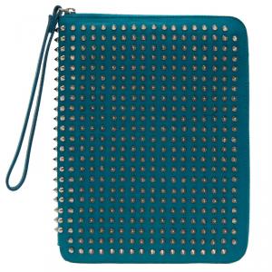 Christian Louboutin Teal Spiked Leather Cris iPad Case  