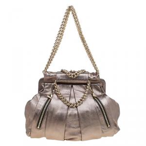 Christian Louboutin Bronze Pleated Leather Loubinette Hobo