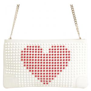 Christian Louboutin White Leather Loubiposh Studded Clutch