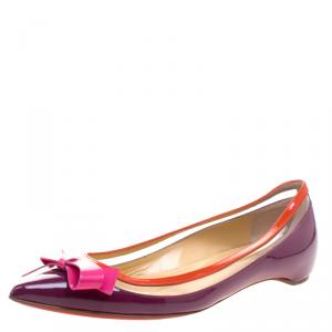 Pre Owned Christian Louboutin Tricolor Patent Leather and PVC Suspenodo Flats Size 37