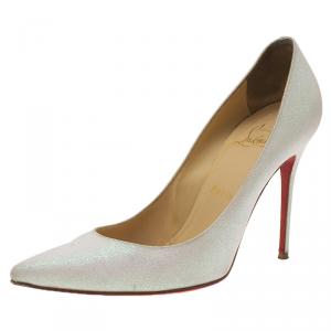 مملوكة مسبقًا Christian Louboutin White Glitter Decollete Pumps Size 39
