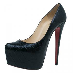 Pre Owned حذاء كريستيان لوبوتان دافوديل جلد تمساح أسود مقاس 40