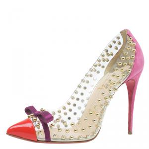Pre Owned Christian Louboutin Studded PVC Bille Et Boule Bow Pumps Size 39.5