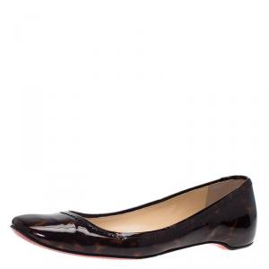 Pre Owned Christian Louboutin Tortoise Shell Patent Square Toe Ballet Flats Size 39