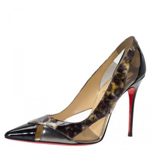 Pre Owned Christian Louboutin Black Leather and PVC Galata Pumps Size 38.5