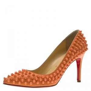 Christian Louboutin Peach Leather Pigalle Spikes Pumps Size 37.5