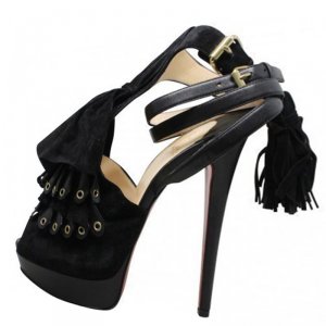 Christian Louboutin Black Suede and Leather Misfit Ankle Strap Platform Sandals Size 38.5